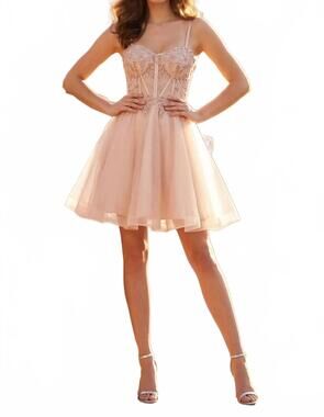 NEW KOS floral lace corset hoco dress with stones in champagne